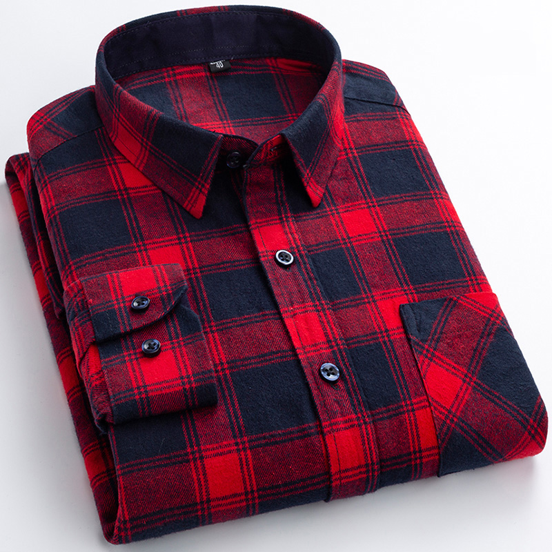 Dress Shirt Non-Iron - 남성용 새로운 플란넬 체크 무늬 셔츠,