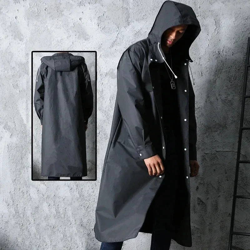 Mens Fashion Poncho - 성인 방수 긴 비옷, 블랙 패션,