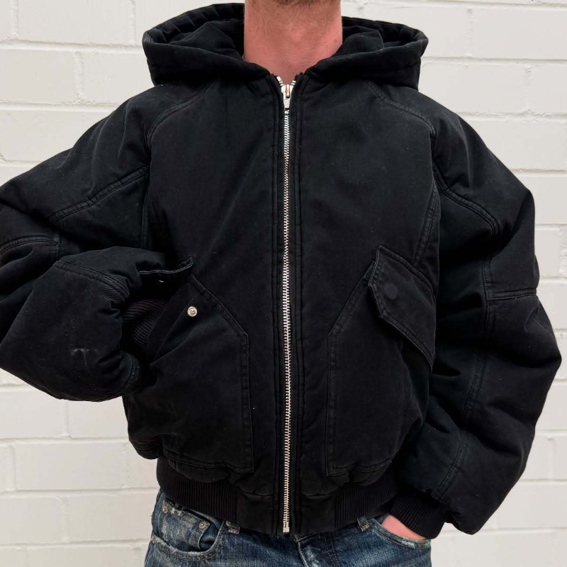 Mens Fashion Bomber Jacket - 남성 대형 세척 캔버스 후드 폭격기