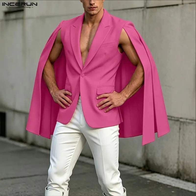 Mens Fashion Poncho - INCERUN 남성용 불규칙 블레이저 솔리드 컬러