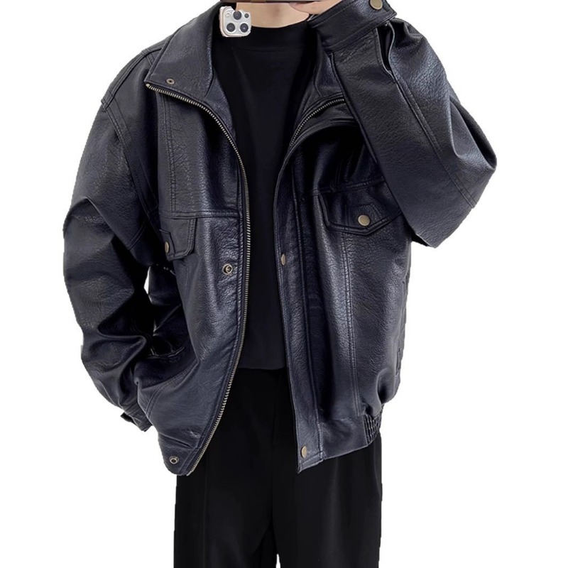 Mens Fashion Bomber Jacket - 아메리칸 빈티지 인조 가죽 재킷 남성용