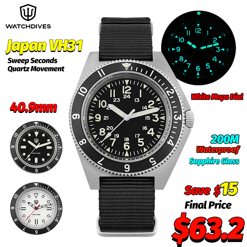 Mens Fashion Watch - Watchdives WD1972 쿼츠 시계 사파이어 빛나는