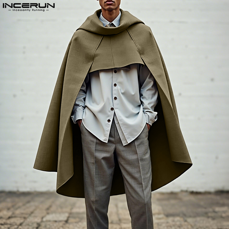 Mens Fashion Poncho - INCERUN 남성 망토 케이프 단색 루즈