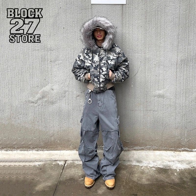 Mens Fashion Bomber Jacket - 남성용 재킷 워시드 카모플라주 래글런 슬리브