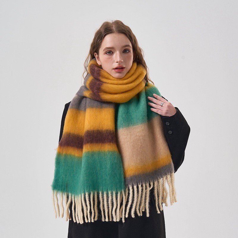 새로운 겨울 무지개 격자 무늬 브러시 캐시미어 스카프  - Mens Fashion Poncho 리뷰 및 가격