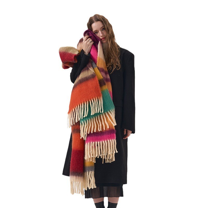 새로운 겨울 무지개 격자 무늬 브러시 캐시미어 스카프  - Mens Fashion Poncho 리뷰 및 가격