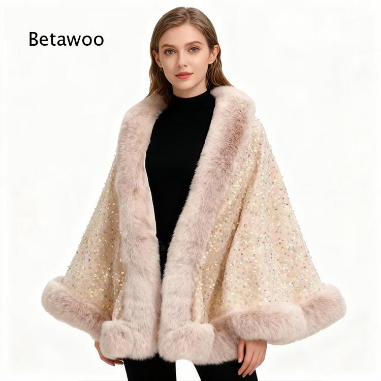 여성용 짧은 판초 케이프, 퍼 칼라와 스팽글 장식, 플 - Mens Fashion Poncho 리뷰 및 가격