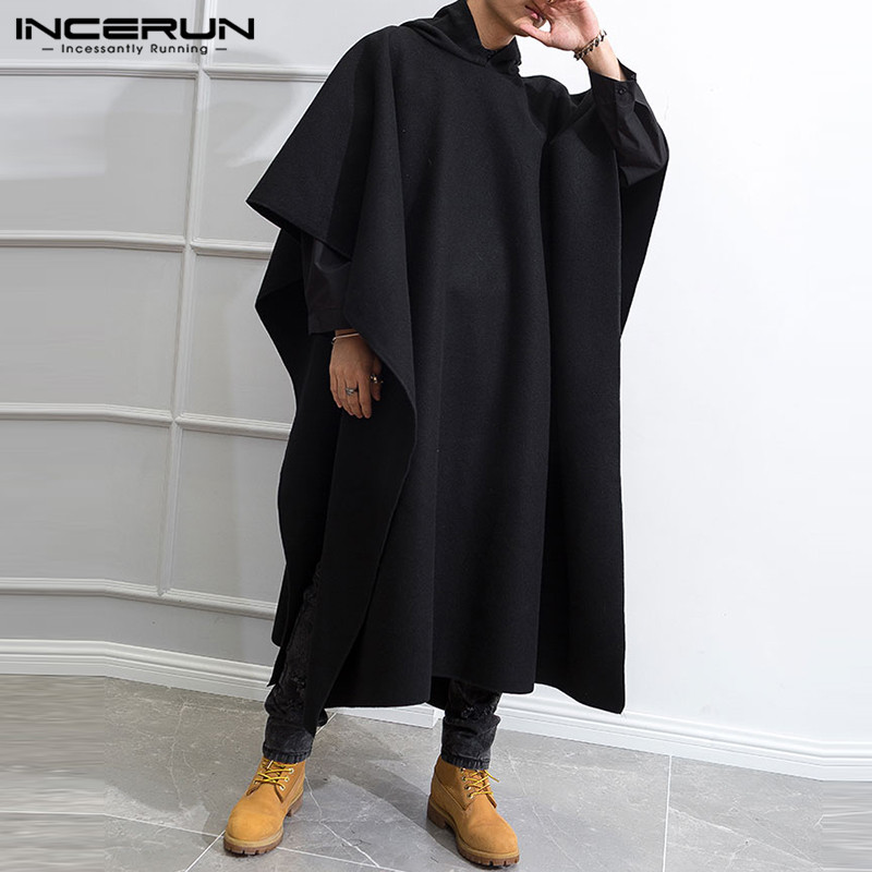 INCERUN 패션 남성 망토 코트 후드 솔리드 판초  - Mens Fashion Poncho 리뷰 및 가격