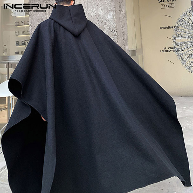 INCERUN 패션 남성 망토 코트 후드 솔리드 판초  - Mens Fashion Poncho 리뷰 및 가격
