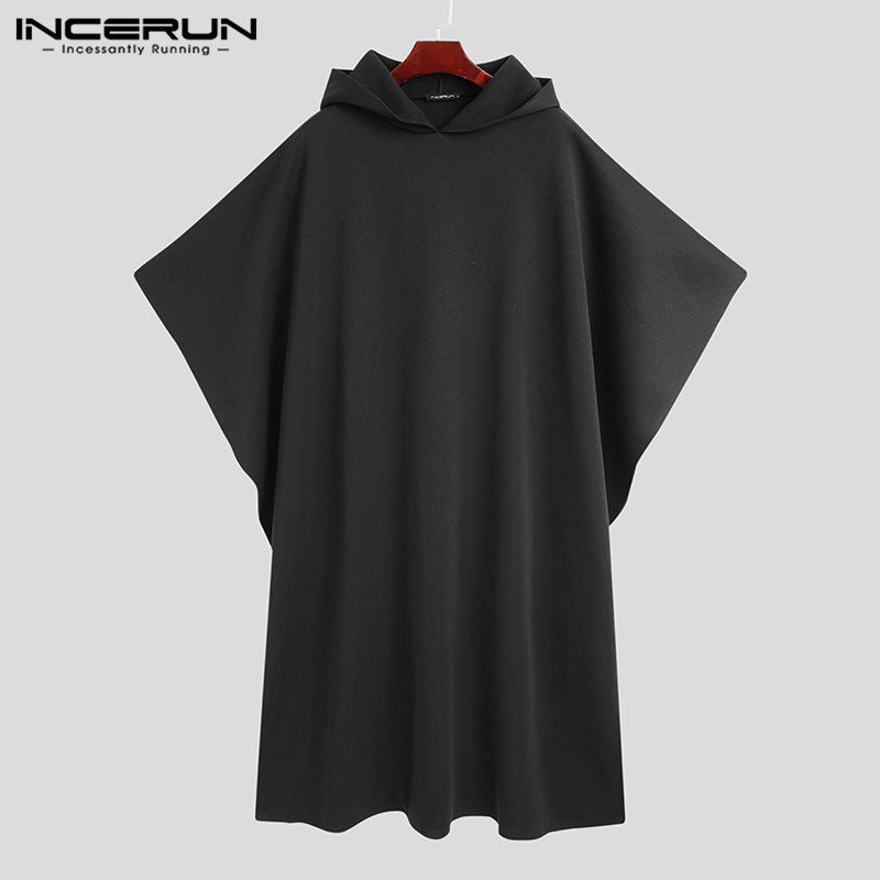 INCERUN 패션 남성 망토 코트 후드 솔리드 판초  - Mens Fashion Poncho 리뷰 및 가격