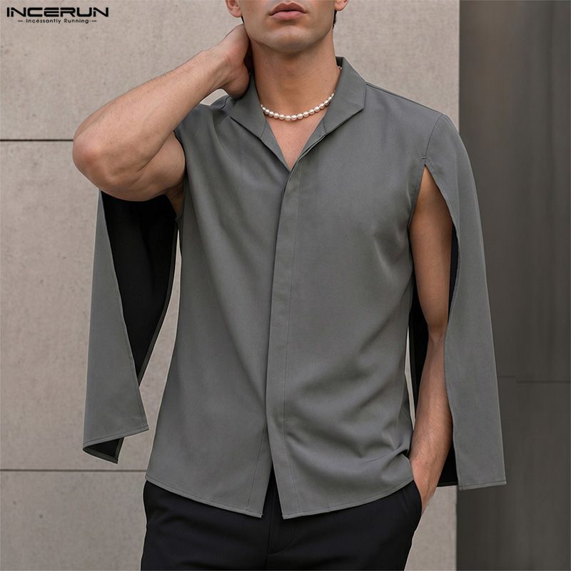 INCERUN 남성 셔츠 솔리드 컬러 스탠드 칼라 캐주 - Mens Fashion Poncho 리뷰 및 가격