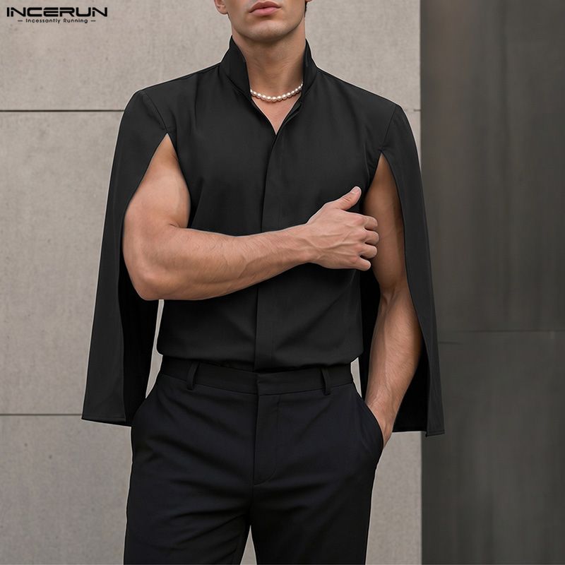 INCERUN 남성 셔츠 솔리드 컬러 스탠드 칼라 캐주 - Mens Fashion Poncho 리뷰 및 가격