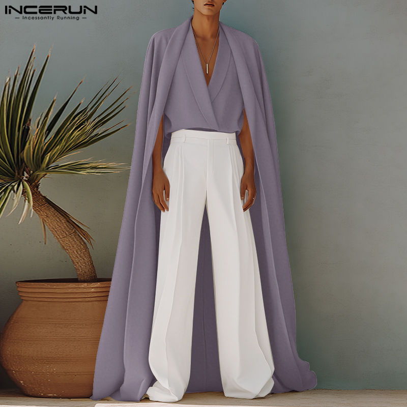 INCERUN 남성 롱 스타일 셔츠 솔리드 컬러 페이크 - Mens Fashion Poncho 리뷰 및 가격