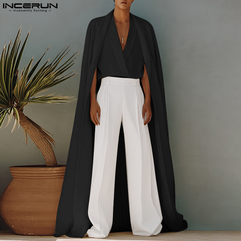 INCERUN 남성 롱 스타일 셔츠 솔리드 컬러 페이크 - Mens Fashion Poncho 리뷰 및 가격