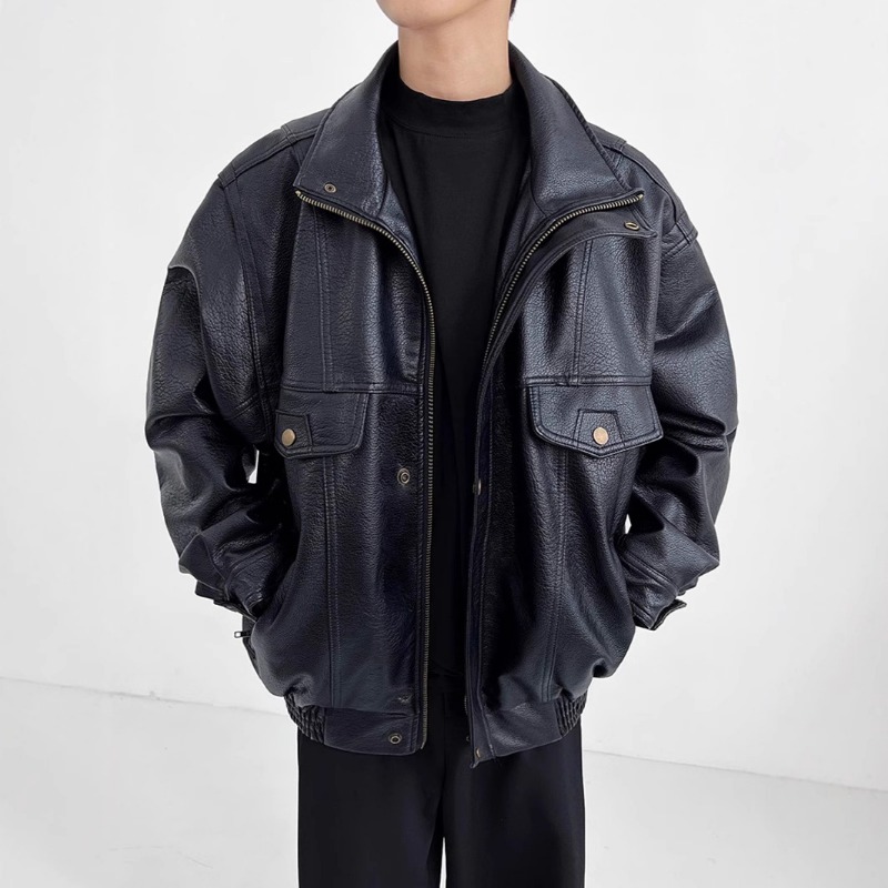 아메리칸 빈티지 인조 가죽 재킷 남성용 스탠드 칼라 오 - Mens Fashion Bomber Jacket 리뷰 및 가격