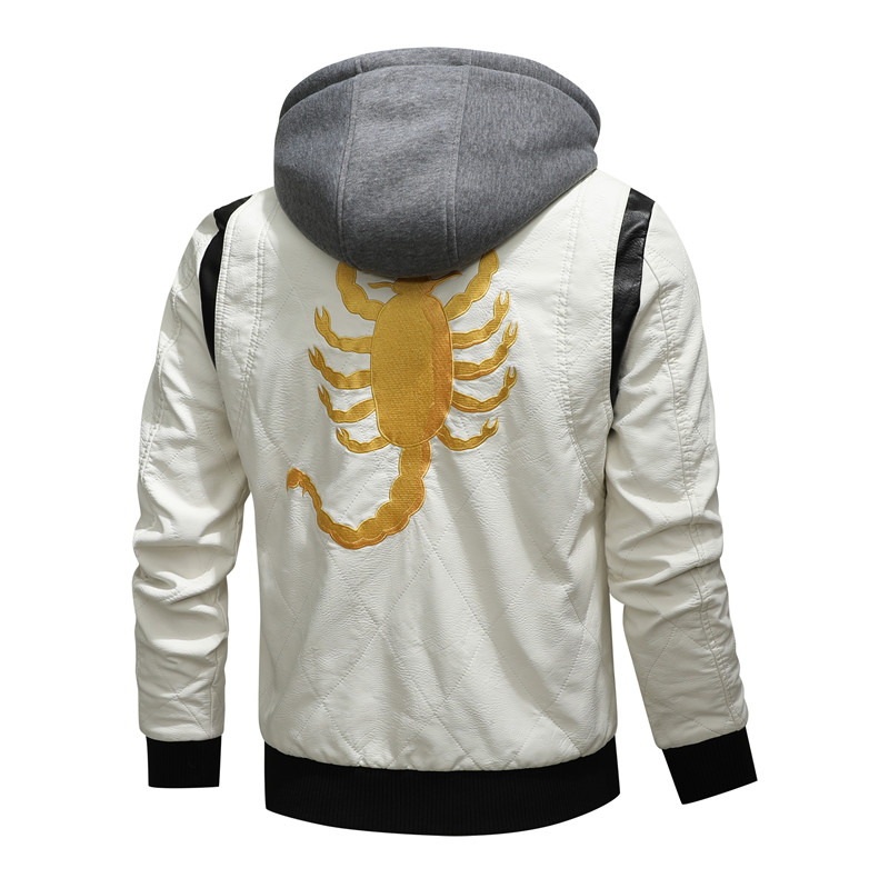 가을 겨울 폭격기 가죽 자켓 남자 전갈 자수 후드 자켓 - Mens Fashion Bomber Jacket 리뷰 및 가격