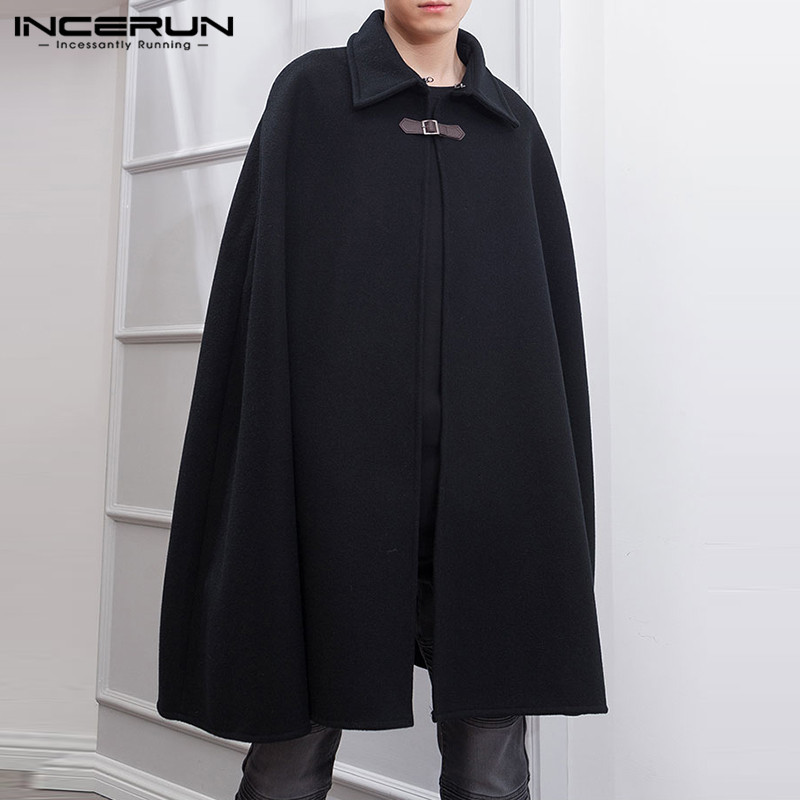 패션 남성 망토 코트 옷깃 솔리드 컬러 원 버튼 케이프 - Mens Fashion Poncho 리뷰 및 가격
