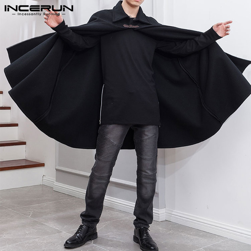 패션 남성 망토 코트 옷깃 솔리드 컬러 원 버튼 케이프 - Mens Fashion Poncho 리뷰 및 가격