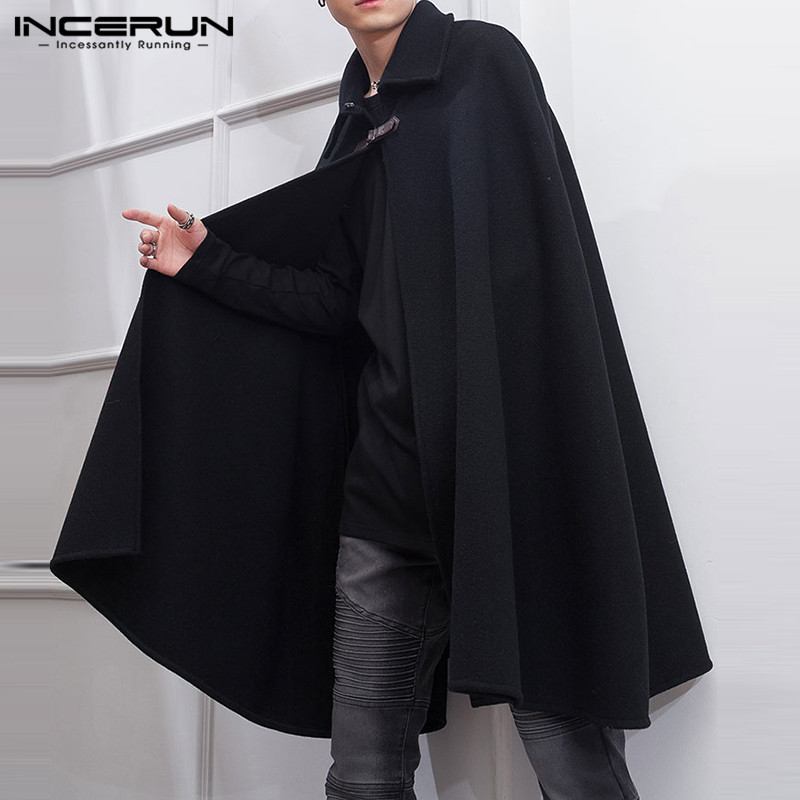 패션 남성 망토 코트 옷깃 솔리드 컬러 원 버튼 케이프 - Mens Fashion Poncho 리뷰 및 가격