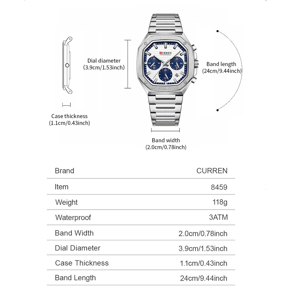 CURREN 남성용 럭셔리 스퀘어 크로노 시계 클래식  - Mens Fashion Watch 리뷰 및 가격